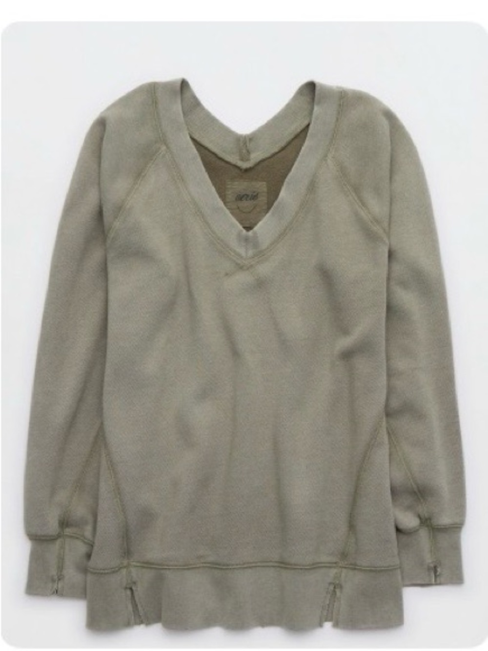 aerie V-Neck Downtime Sweatshirt in Olive Fun
